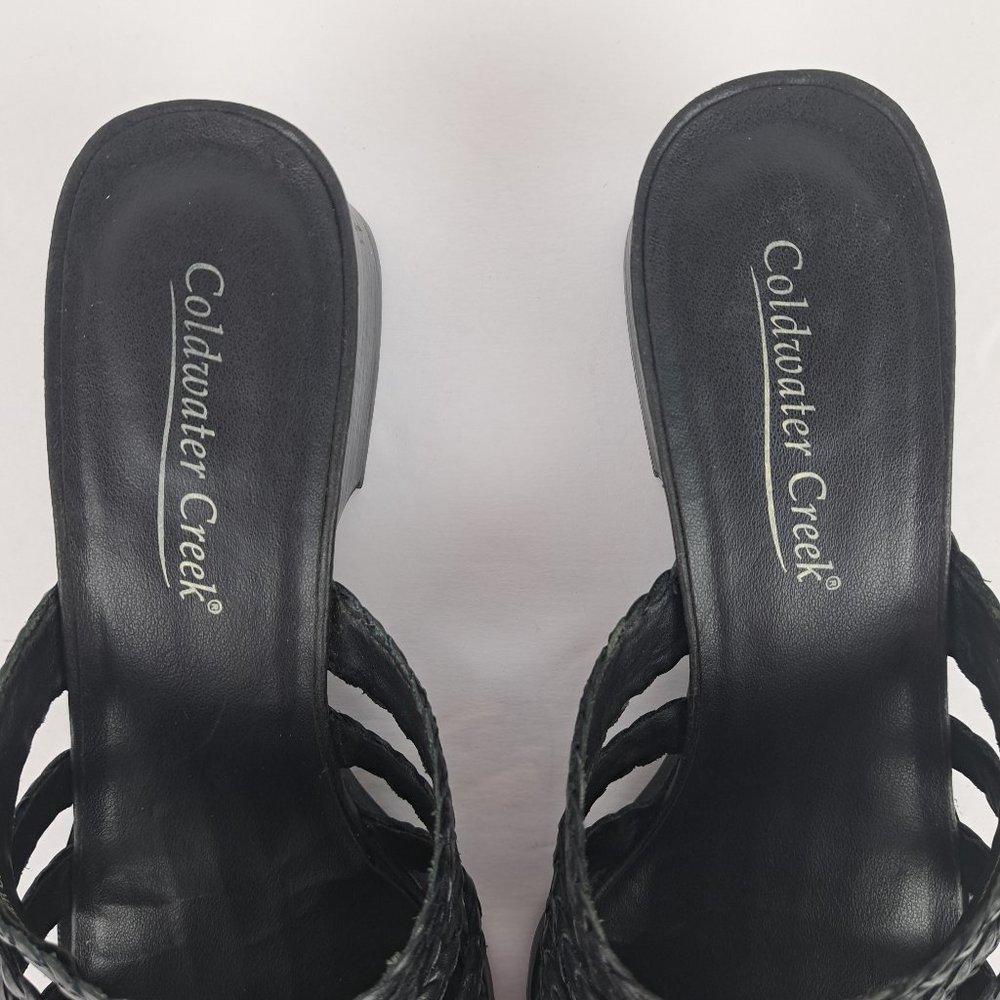 Coldwater Creek Black Leather Braided Moc Croc Mules Size 8 - Picture 12 of 15